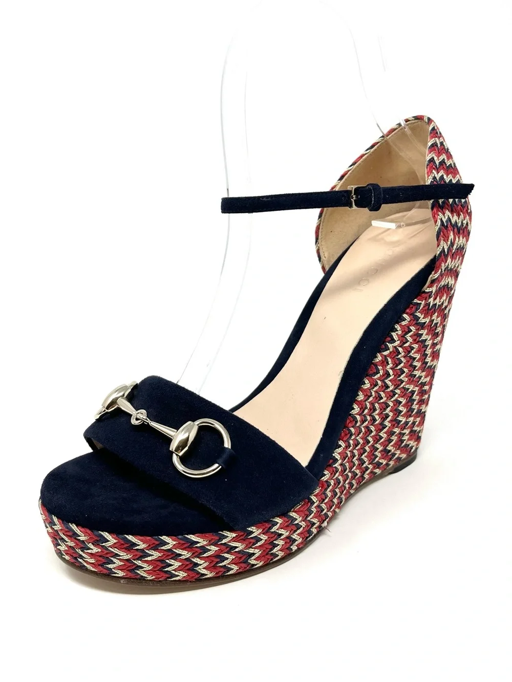 Gucci Carolina Blue Suede Horsebit Platform Espadrilles Wedge Sandals 36.5 6.5